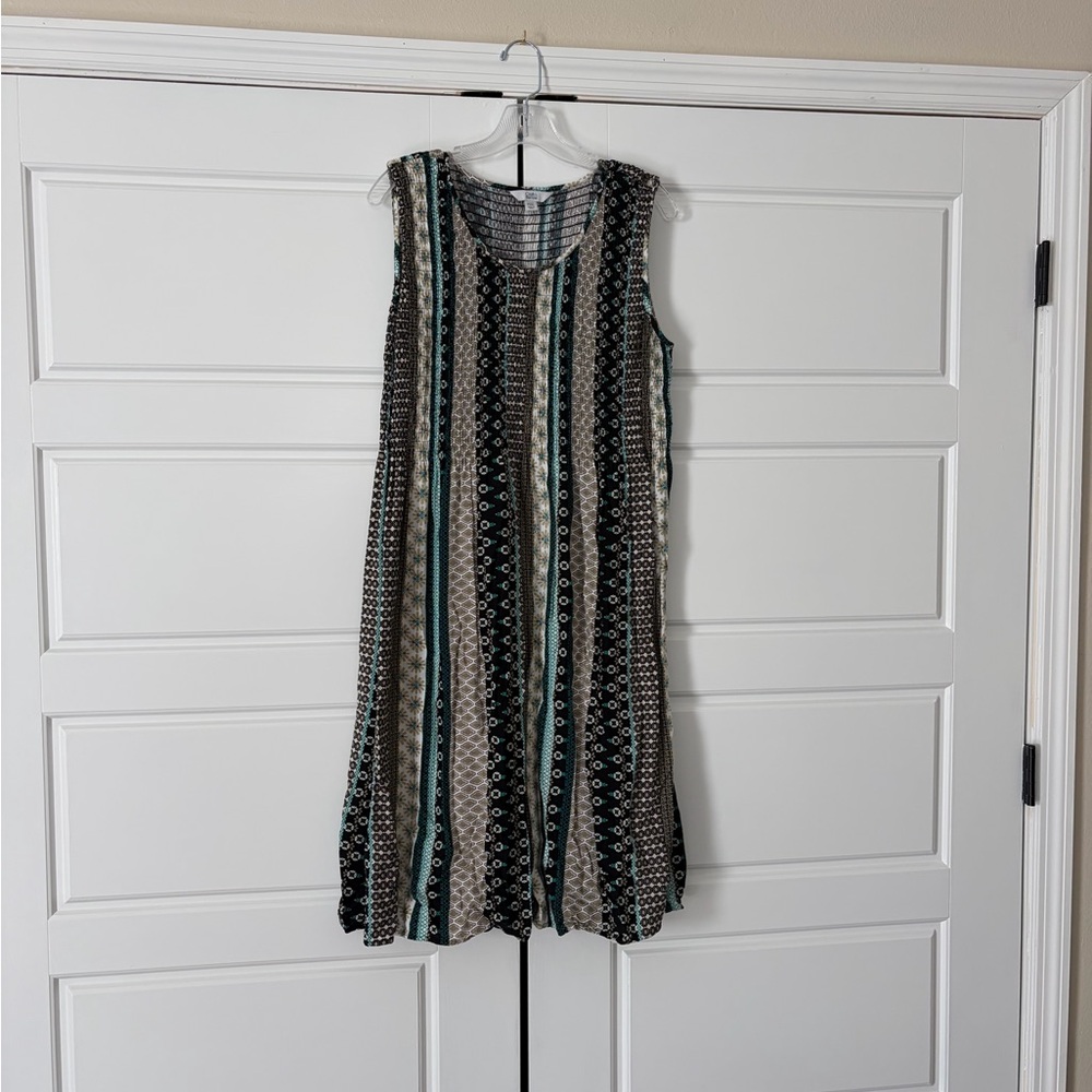 Croft & Barrow Black and Green Patterned Midi Dress